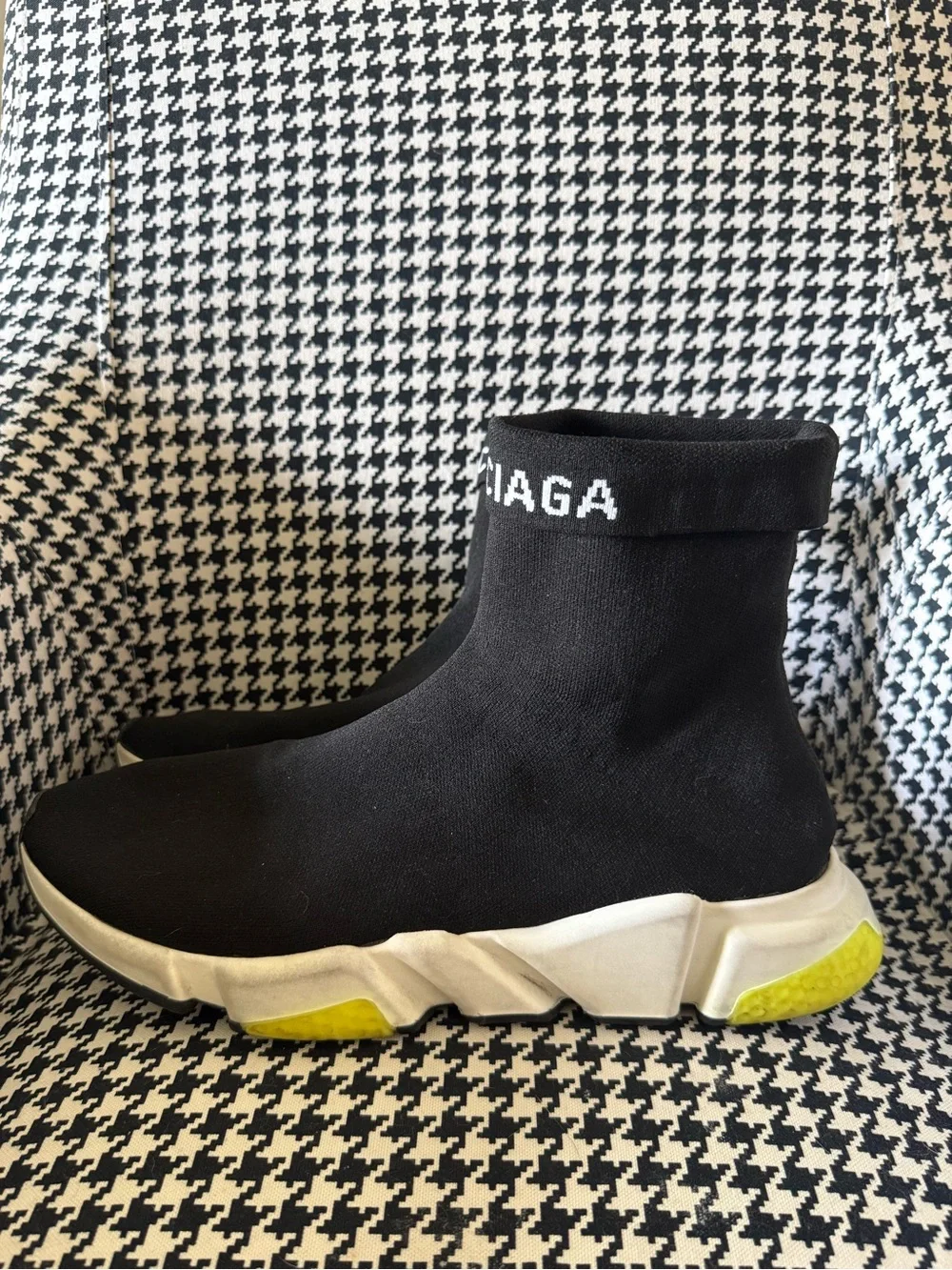 Balenciaga Black Sock Sneaker with White Sole and Neon Yellow Accents